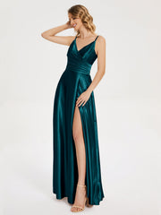 Split Soft Satin Prom Dresses