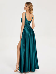 Split Soft Satin Prom Dresses