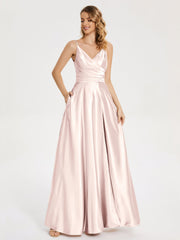 Split Soft Satin Prom Dresses