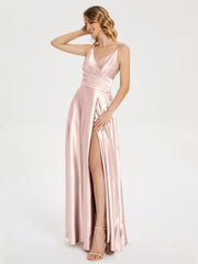 Split Soft Satin Prom Dresses