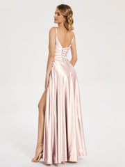 Split Soft Satin Prom Dresses