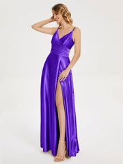 Split Soft Satin Prom Dresses