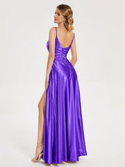 Split Soft Satin Prom Dresses