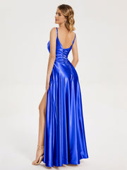 Split Soft Satin Prom Dresses