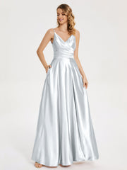 Split Soft Satin Prom Dresses