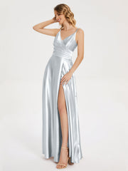 Split Soft Satin Prom Dresses