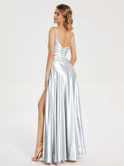 Split Soft Satin Prom Dresses