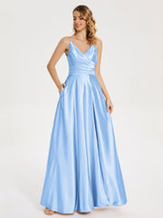 Split Soft Satin Prom Dresses