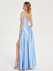 Split Soft Satin Prom Dresses
