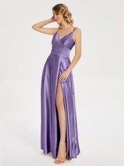 Split Soft Satin Prom Dresses