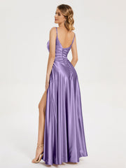 Split Soft Satin Prom Dresses