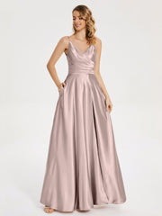 Split Soft Satin Prom Dresses