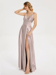 Split Soft Satin Prom Dresses