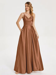 Split Soft Satin Prom Dresses