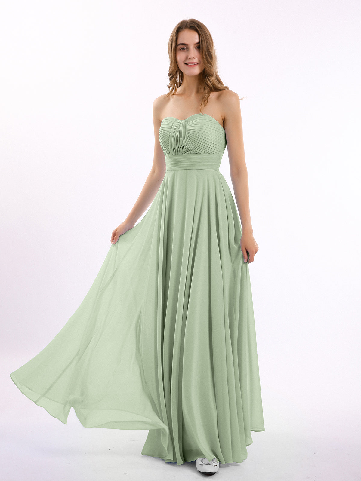 Strapless Chiffon Pleated Bridesmaid Gowns Dusty Sage