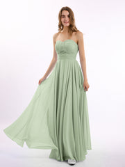 Strapless Chiffon Pleated Bridesmaid Gowns Dusty Sage