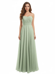Strapless Chiffon Pleated Bridesmaid Gowns Dusty Sage