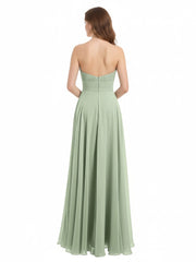 Strapless Chiffon Pleated Bridesmaid Gowns Dusty Sage