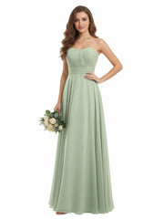Strapless Chiffon Pleated Bridesmaid Gowns Dusty Sage