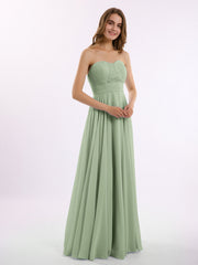 Strapless Chiffon Pleated Bridesmaid Gowns Dusty Sage