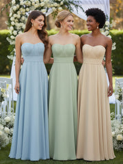 Strapless Chiffon Pleated Bridesmaid Gowns Dusty Sage