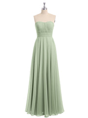 Strapless Chiffon Pleated Bridesmaid Gowns Dusty Sage