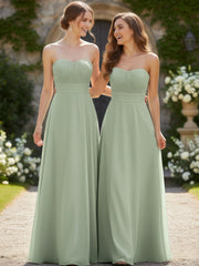 Strapless Chiffon Pleated Bridesmaid Gowns Dusty Sage