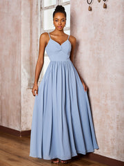 Criss-Cross Back Spaghetti Straps V-neck A-line Slit Dress Dusty Blue