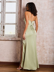 Strapless Sheath/Column Soft Satin With High Slit Dusty Sage
