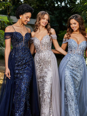 Lace Up Back Off Shoulder Tulle Prom Dresses Dark Navy