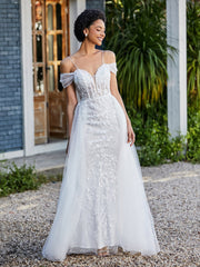 Lace Up Back Off Shoulder Tulle Gown Ivory