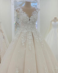 Lace Princess Wedding Dresses Cap Sleeves