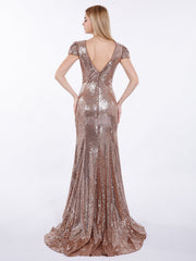 Sequins Mermaid Dress with Cap Sleeves Metallic Gold