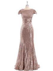 Sequins Mermaid Dress with Cap Sleeves Metallic Gold