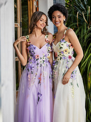 Tea Length Floral Tulle Gown Daffodil