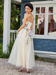 Tea Length Floral Tulle Gown Daffodil