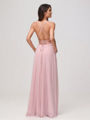 A-Line Square Chiffon Dress With Slit Dusty Rose