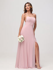 A-Line Square Chiffon Dress With Slit Dusty Rose