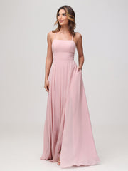 A-Line Square Chiffon Dress With Slit Dusty Rose
