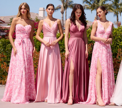CASSIE GOWN - ROSE - STRAPLESS A-LINE FLORAL SATIN CHIFFON DRESS