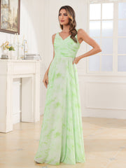 V Neck Long Chiffon Dress with Bow Sage Dream