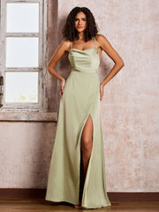 Spaghetti Straps Square Floor-length Dresses With Slit Dusty Sage