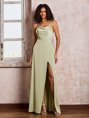 Spaghetti Straps Square Floor-length Dresses With Slit Dusty Sage