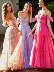 Boho Tiered Skirt Corset Bodice Tulle Dress Blue