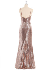 Spaghetti Strap Sequins Gown with Sweetheart Metallic Gold
