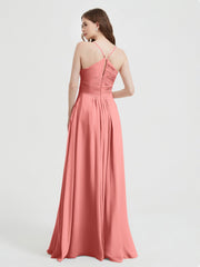 Spaghetti Strap V neck Chiffon Dress with Pockets Sunset