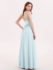 V Neck Full Length Chiffon Bridesmaid Dress Mist