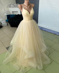 Champagne Wedding Dress V Neck Ruffles Ball Gown