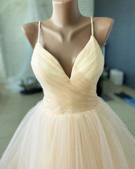 Champagne Wedding Dress V Neck Ruffles Ball Gown