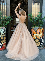 Champagne Backless Lace Wedding Dresses, Open Back Champagne Prom Formal Dresses